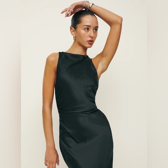 NWT Reformation black silk Casette maxi dress - Picture 3 of 11